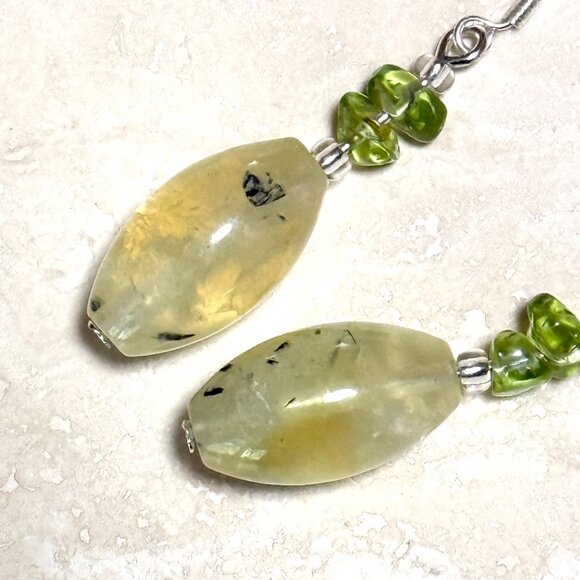 2/$20, Genuine Green Peridot & Yellow Prehnite Sterling Silver Dangle Earrings - Picture 5 of 11